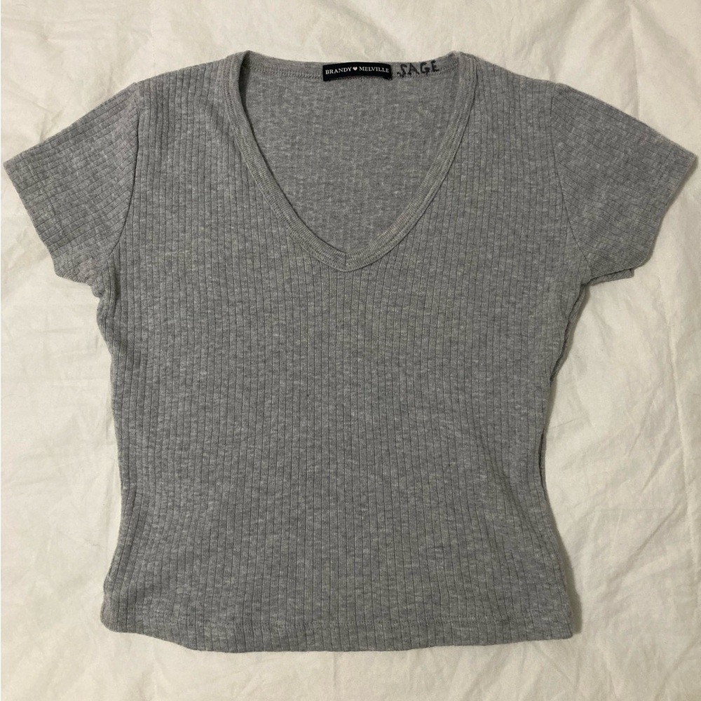 Brandy Melville Grey Ribbed Baby Tee
